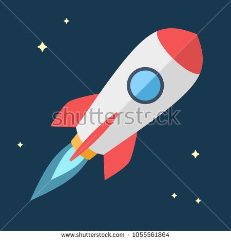 450x470 Simple Flying Rocket, Spaceship Vector Flat Design Illustration