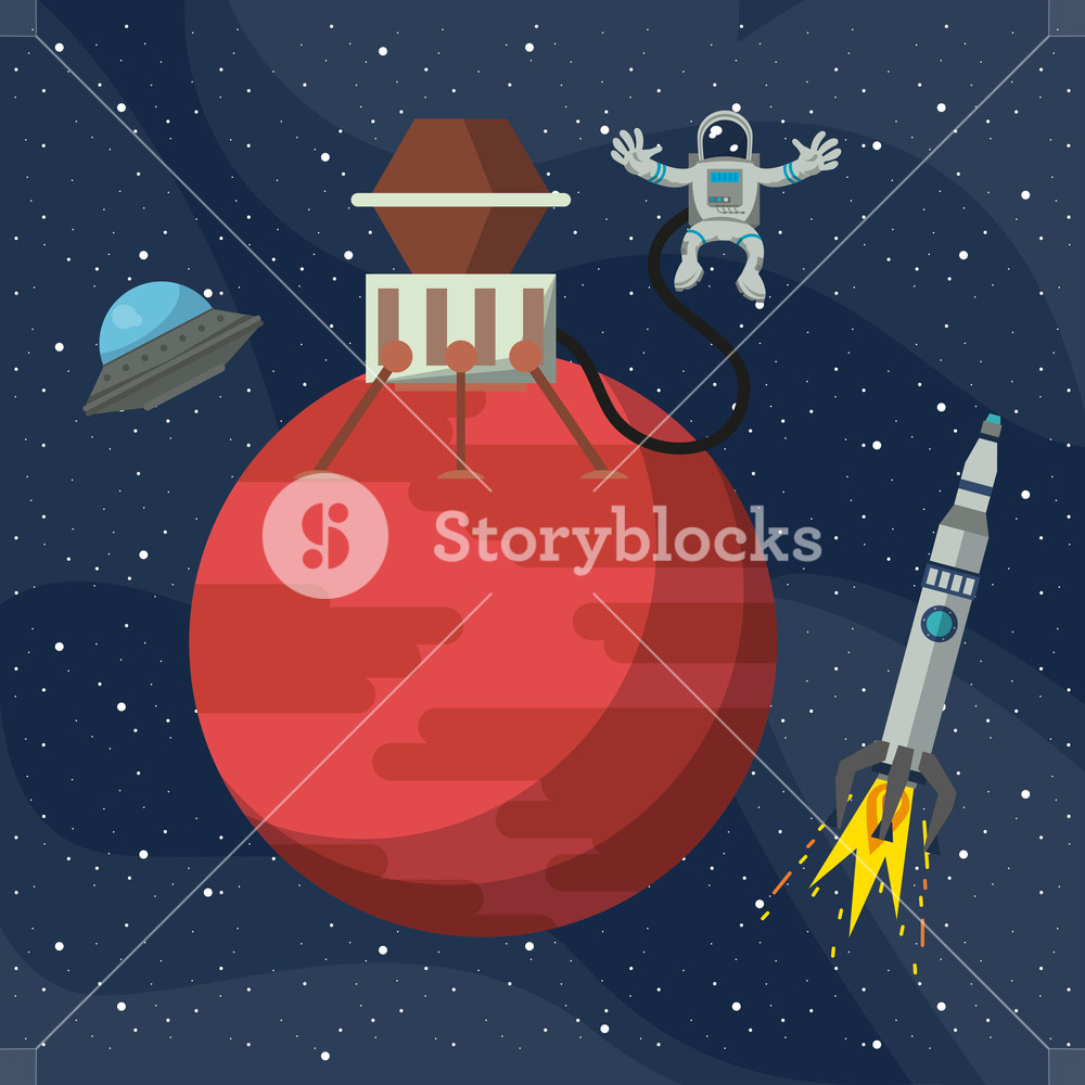1000x1000 Spaceship On Mars And Ufo Flying With Spaceship Vector