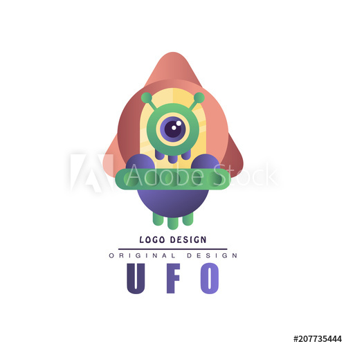500x500 Ufo Logo Original Design, Label With Alien Spaceship Vector