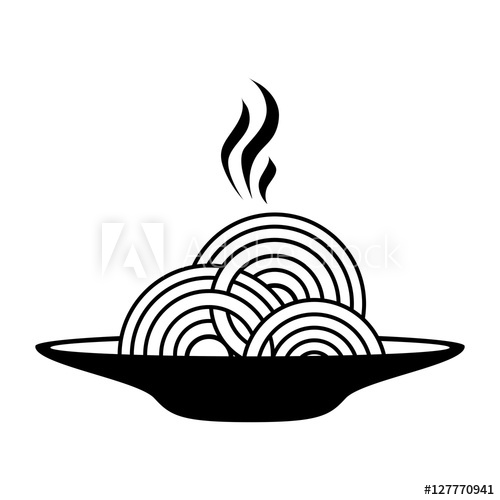 500x500 Silhouette Monochrome Dish With Hot Spaghetti Vector Illustration