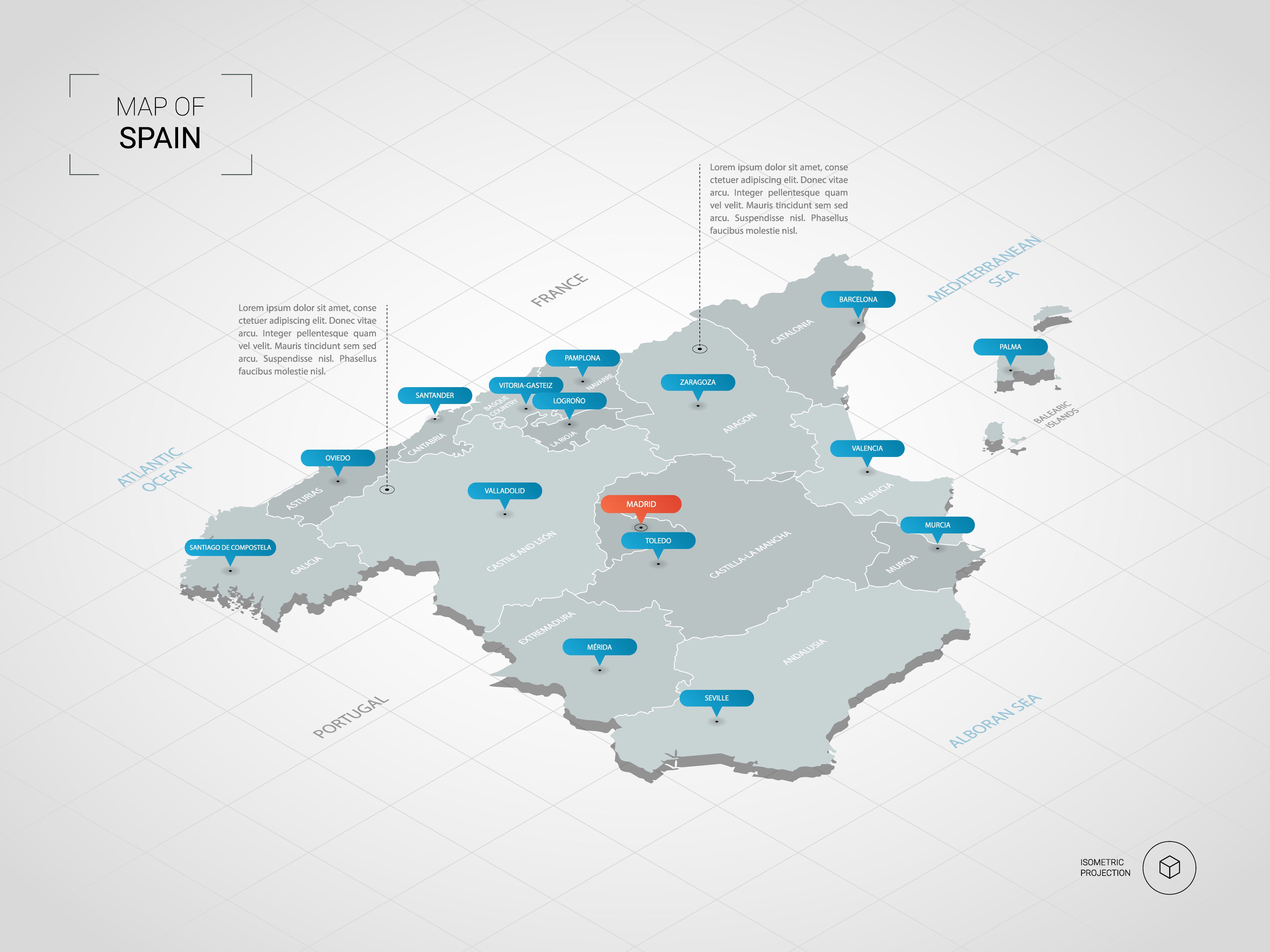 4000x3000 Isometric Spain Map Stylized Vector Map Illustration