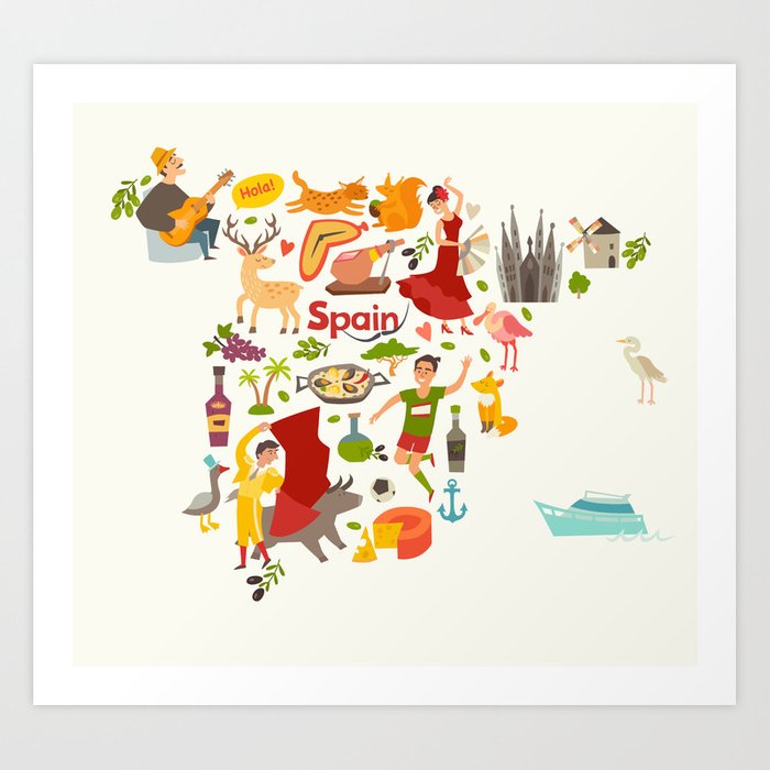 700x700 Spain Map Vector, Contour Illustrated Map Of Spain For Children