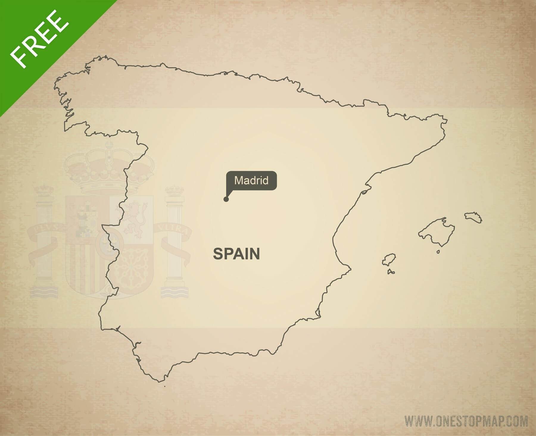 1800x1465 Free Vector Map Of Spain Outline One Stop Map
