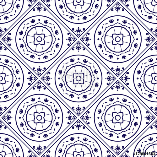 500x500 Portuguese Tiles Pattern Vector With Diagonal Blue Indigo