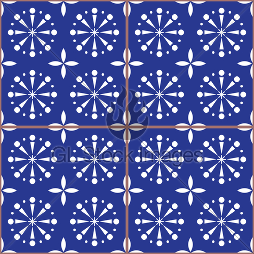 500x500 Spanish Or Portuguese Tiles Vector Pattern In Navy Blue Gl