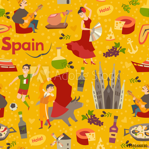 500x500 Spanish Landmark Pattern Vector Background Hand Draw Backdrop