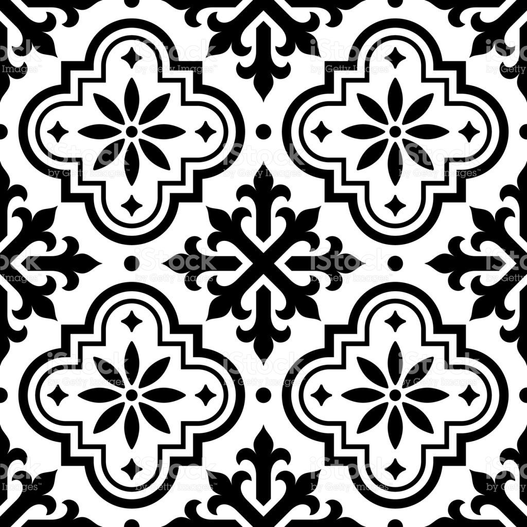 1024x1024 Spanish Tile Pattern, Moroccan Tiles Design, Seamless Black