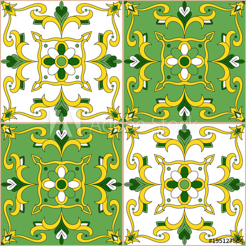 500x500 Spanish Tile Pattern Vector Seamless With Flowers Motifs