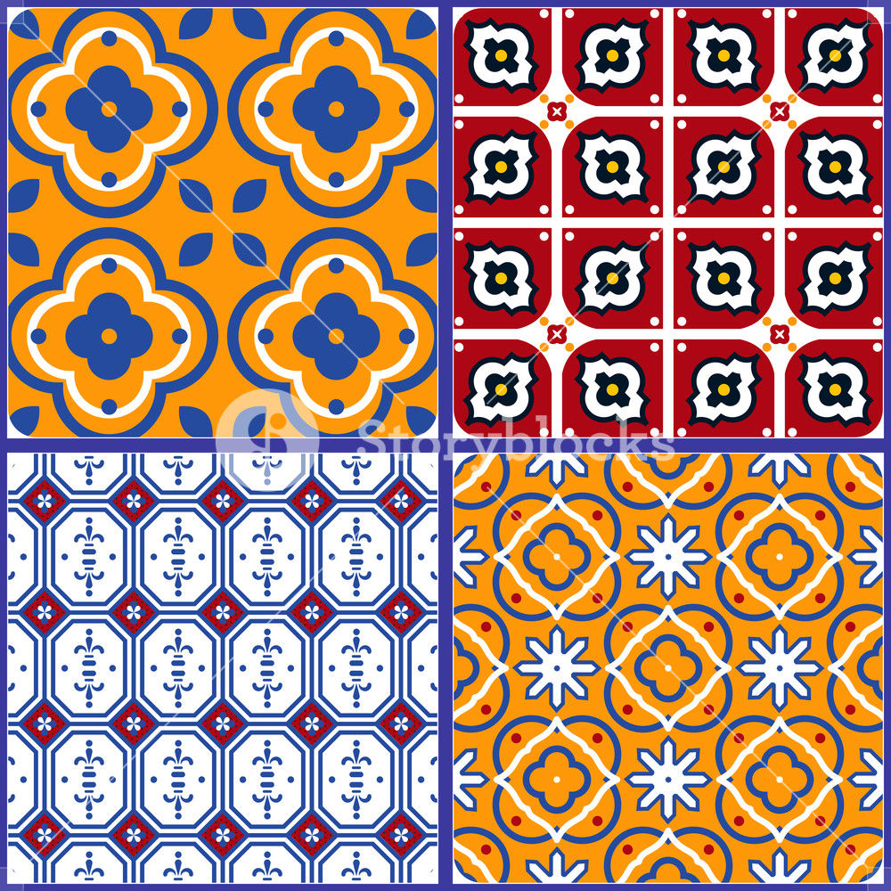 1000x1000 Blue And Yellow Spanish Seamless Ceramic Tile Pattern Geometric