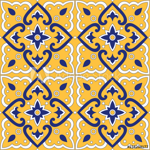 500x500 Spanish Tile Pattern Vector Seamless With Retro Ornaments