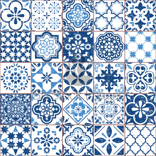 500x500 Vector Azulejo Tile Pattern, Portuguese Or Spanish Retro Gl
