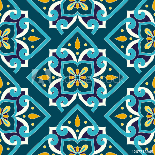 500x500 Parquet Spanish Tile Pattern Vector Seamless With Floral Ornaments