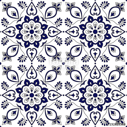 500x500 Portuguese Tile Pattern Vector Seamless With Blue And White