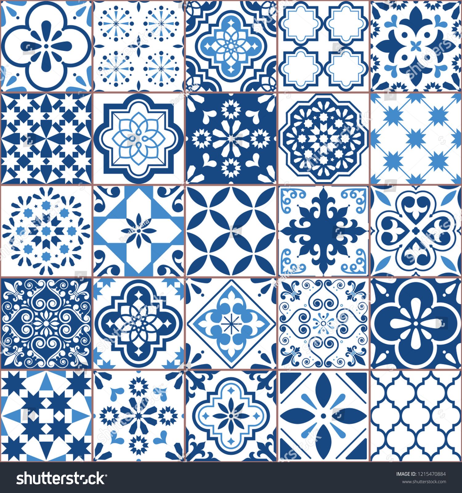 1500x1600 Lisbon Geometric Azulejo Tile Vector Pattern, Portuguese