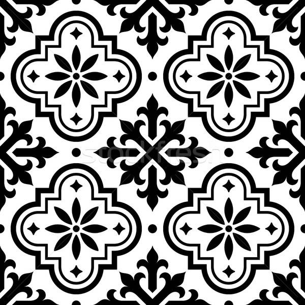 600x600 Spanish Tile Pattern, Moroccan Tiles Design, Seamless Black