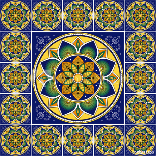500x500 Spanish Tile Pattern Floor Vector With Ceramic Flower Print Big