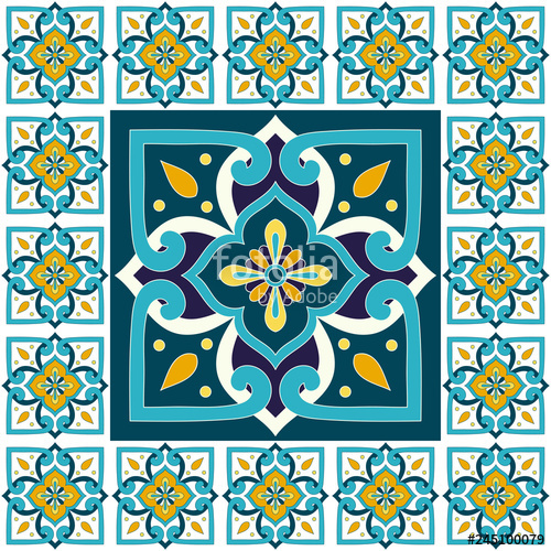 500x500 Spanish Tile Pattern Floor Vector With Vintage Mosaic Print Big
