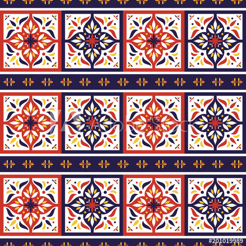 500x500 Spanish Tile Pattern Seamless Vector With Border Ornaments