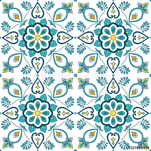 500x500 Spanish Tile Pattern Seamless Vector With Floral Ornament Motifs