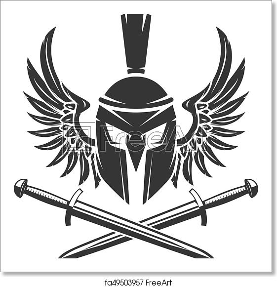 561x581 Free Art Print Of Spartan Helmet With Crossed Swords And Wings
