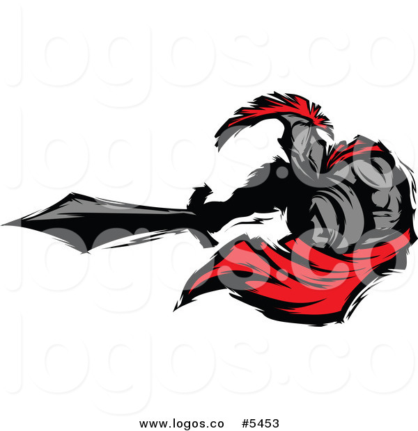 600x620 Royalty Free Vector Of A Logo Of A Spartan Roman Warrior Stabbing