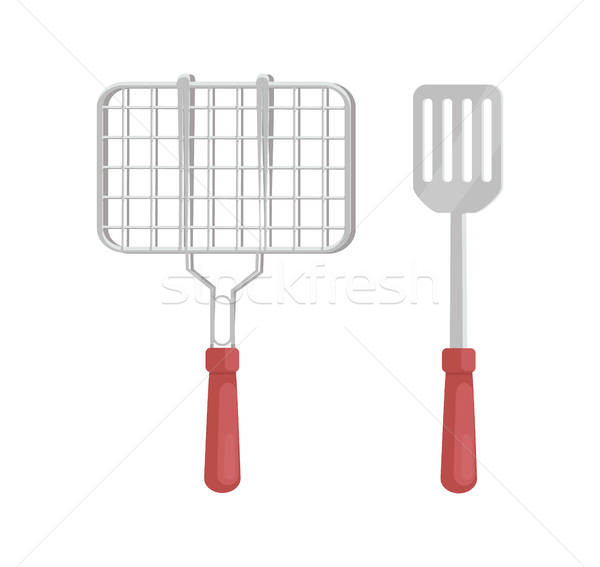 600x567 Bbq Barbecue Grill And Spatula Vector Illustration Vector