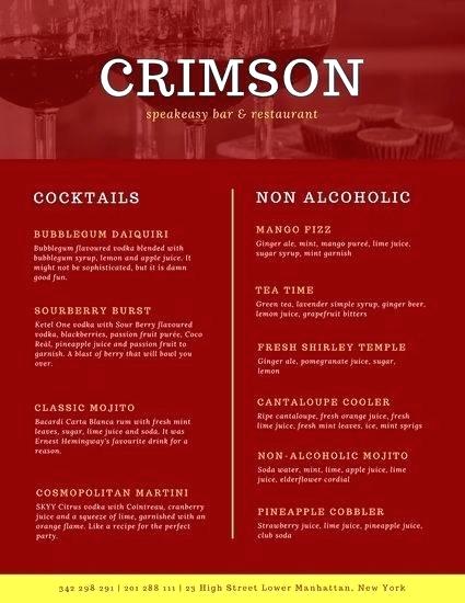 425x550 Black Cocktail Menu Template Free Vector