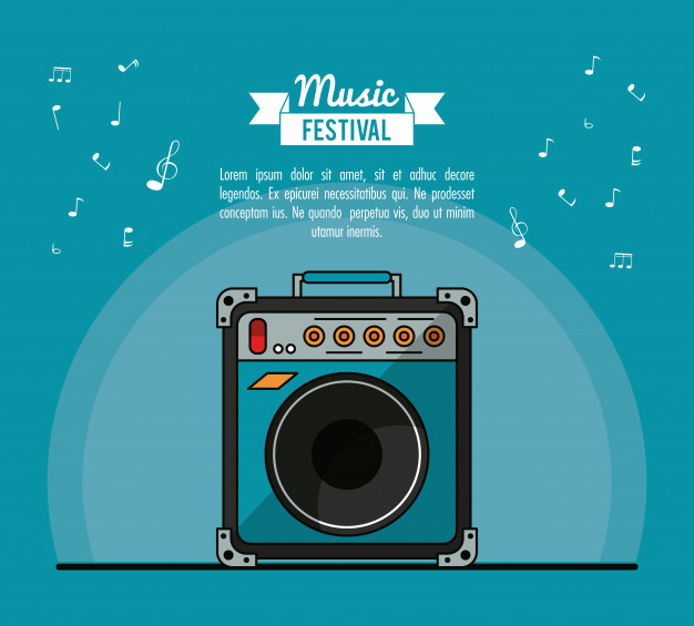 Poster Music Festival In Blue Background With Speaker Box Vector 626x565 Poster Music Festival In Blue Background With Speaker Box Vector