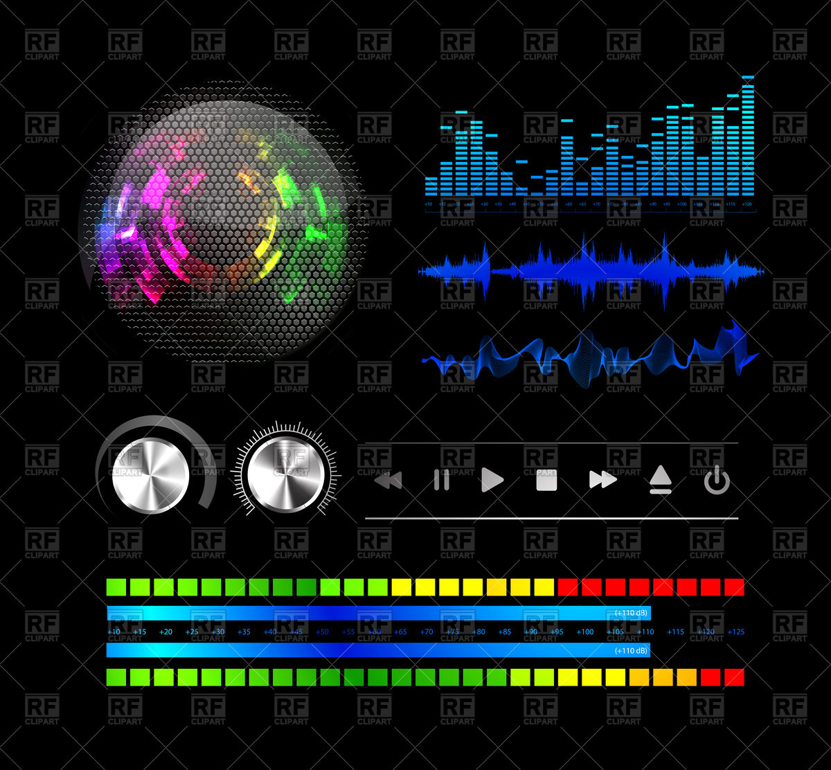 1200x1112 Sound Waves And Speaker Grill Vector Image Of Design Elements