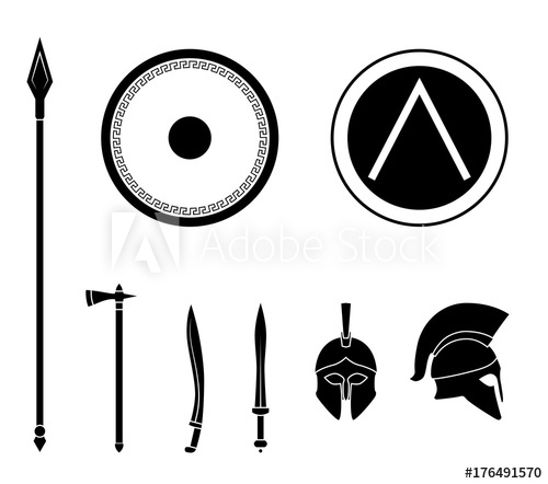 Set Of Ancient Greek Spartan Weapon And Protective Equipment 500x442 Set Of Ancient Greek Spartan Weapon And Protective Equipment