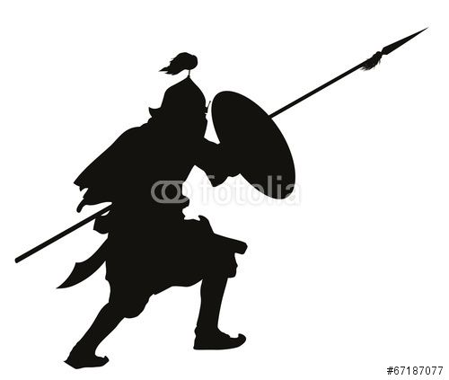 Vector Oriental Warrior With Shield And Spear Vector Silhouette 500x423 Vector Oriental Warrior With Shield And Spear Vector Silhouette