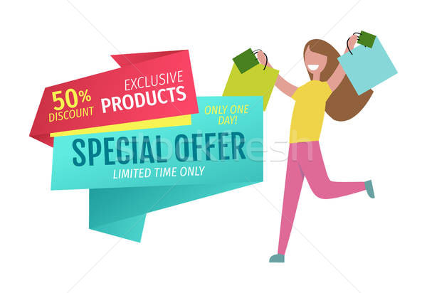 600x412 Special Offer Vector Banner With Person Shopping Vector