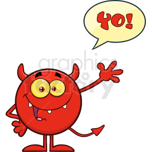 300x300 Happy Devil Cartoon Emoji Character Waving For Greeting
