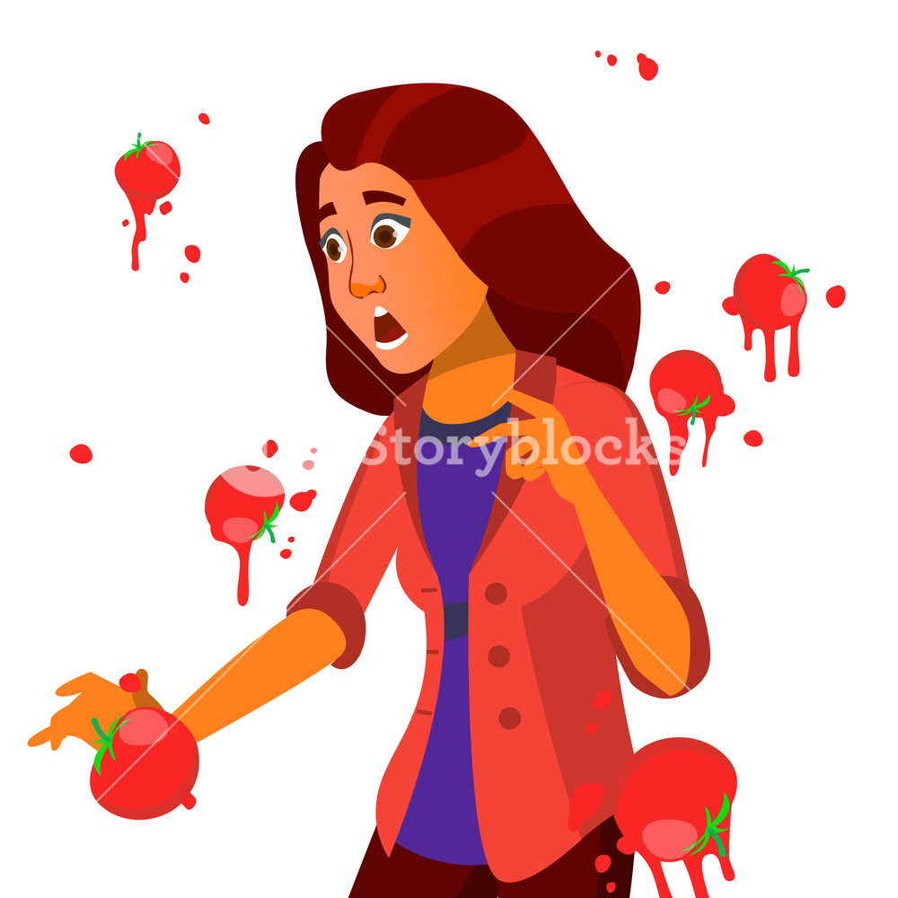 1000x1000 Business Woman Having Tomatoes Fail Speech Vector Unsuccessful