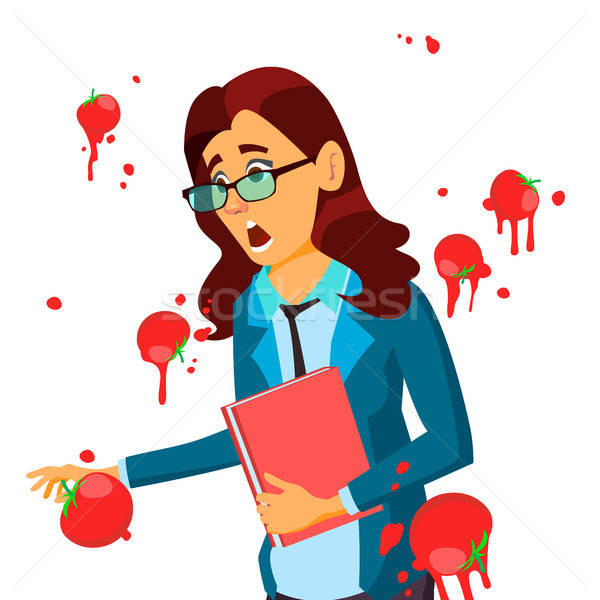 600x600 Business Woman Having Tomatoes From Crowd Fail Speech Vector