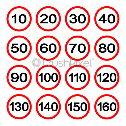 500x500 Speed Limit Signs Set Isolate On White Background, Stock Vector