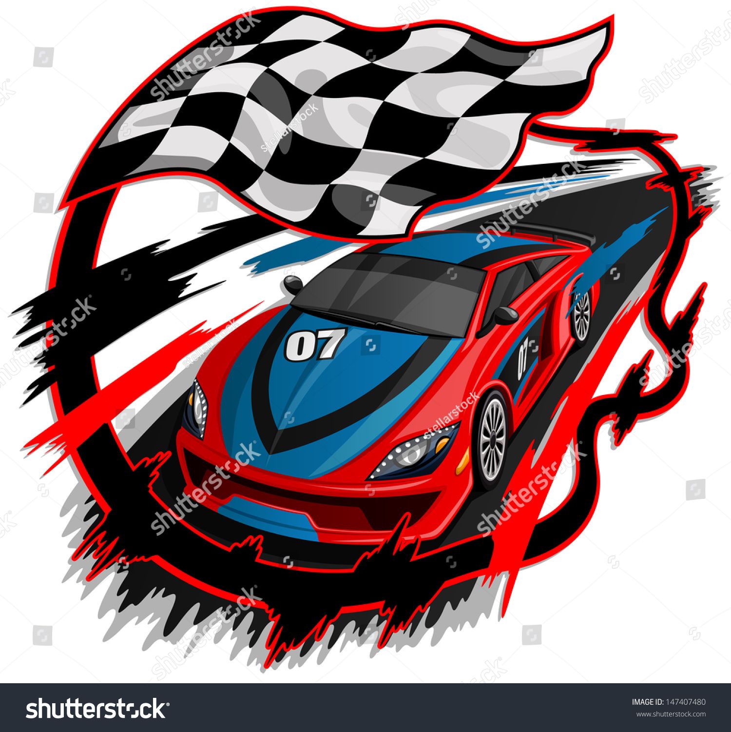 1500x1501 Speeding Racing Car With Checkered Flag Racetrack Design Speed
