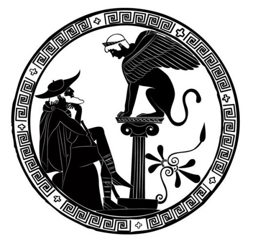 518x503 Greek Ancient Illustration Oedipus And Sphinx Vector