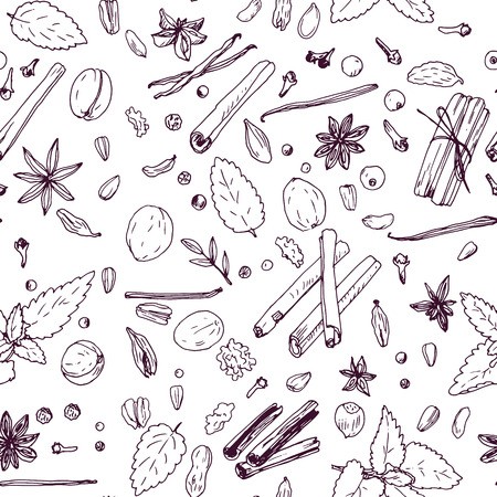 Vector Seamless Pattern With Spices, Vector Food Background 450x450 Vector Seamless Pattern With Spices, Vector Food Background
