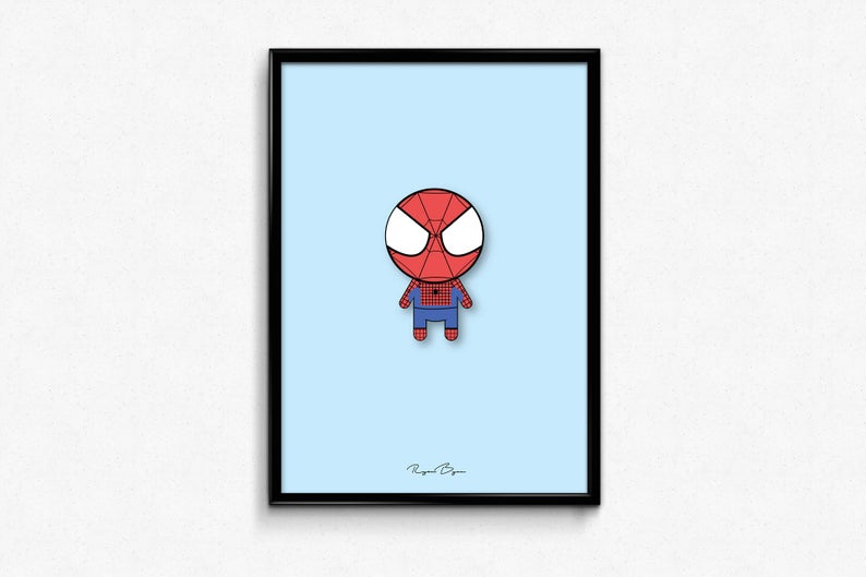 794x529 Spiderman Vector Art Spiderman Chibi Art Superhero Poster Etsy