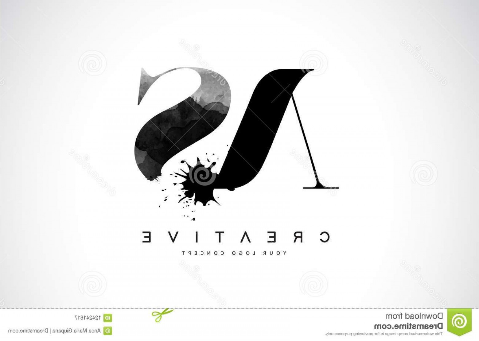 1560x1111 As S Letter Logo Design Black Ink Watercolor Splash Spill Vector
