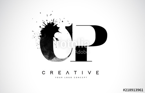 500x322 Cp C P Letter Logo Design With Black Ink Watercolor Splash Spill