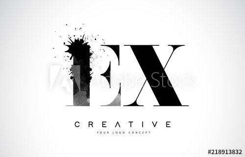 500x322 Ex E X Letter Logo Design With Black Ink Watercolor Splash Spill