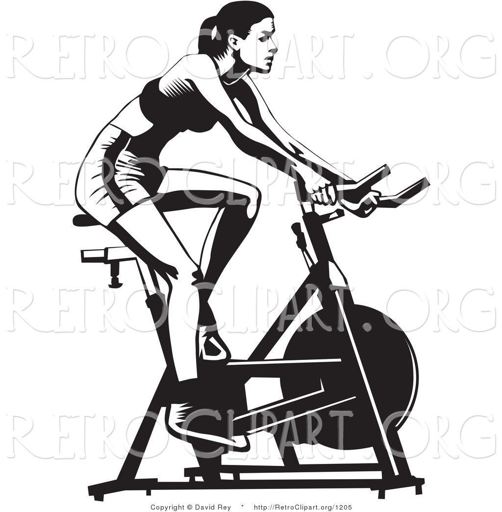 1024x1044 Vector Retro Clipart Of A Fit Woman Using A Stationery Bike