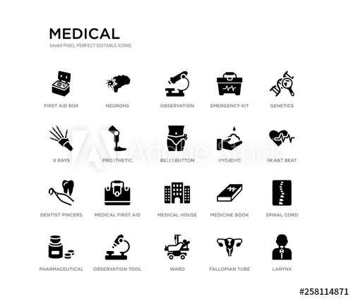 500x424 Set Of Black Filled Vector Icons Such As Larynx, Spinal Cord