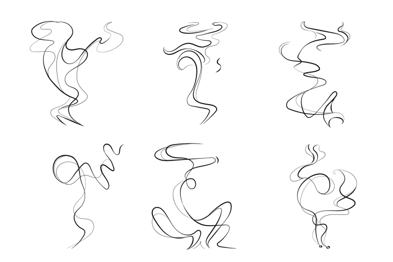 800x533 Smoke Spiral Lines, Smoking Smell, Odor Vector Set