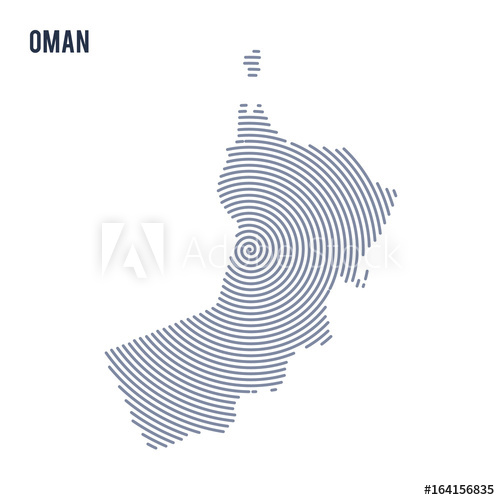 500x500 Vector Abstract Hatched Map Of Oman With Spiral Lines Isolated