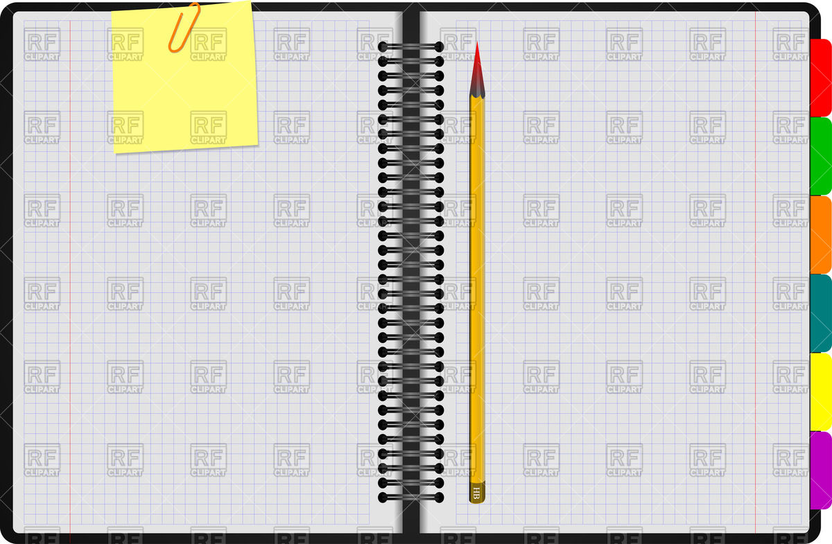 1200x785 Open Spiral Notebook With Clipped Yellow Note And Pencil Vector