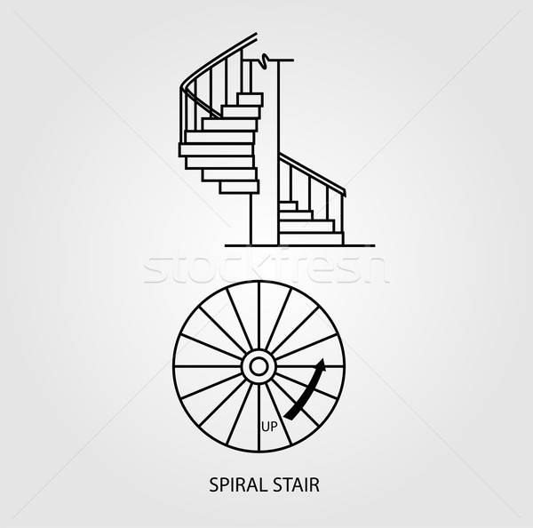 600x594 Top View And Side View Of A Spiral Staircase Vector Illustration