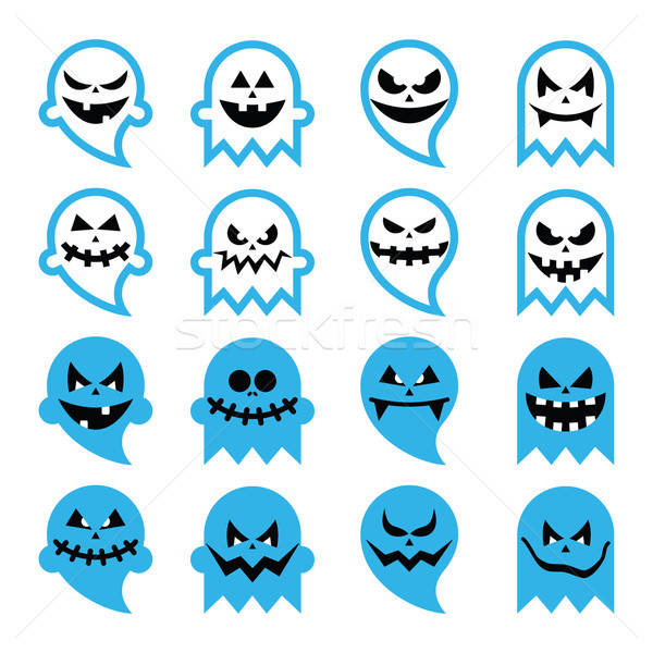 600x600 Halloween Scary Ghost, Spirit Vector Icons Set Vector Illustration